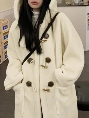 Wenkouban-Spring Casual Outfits Y2K Outfits Horn Button lambswool Hooded Jacket