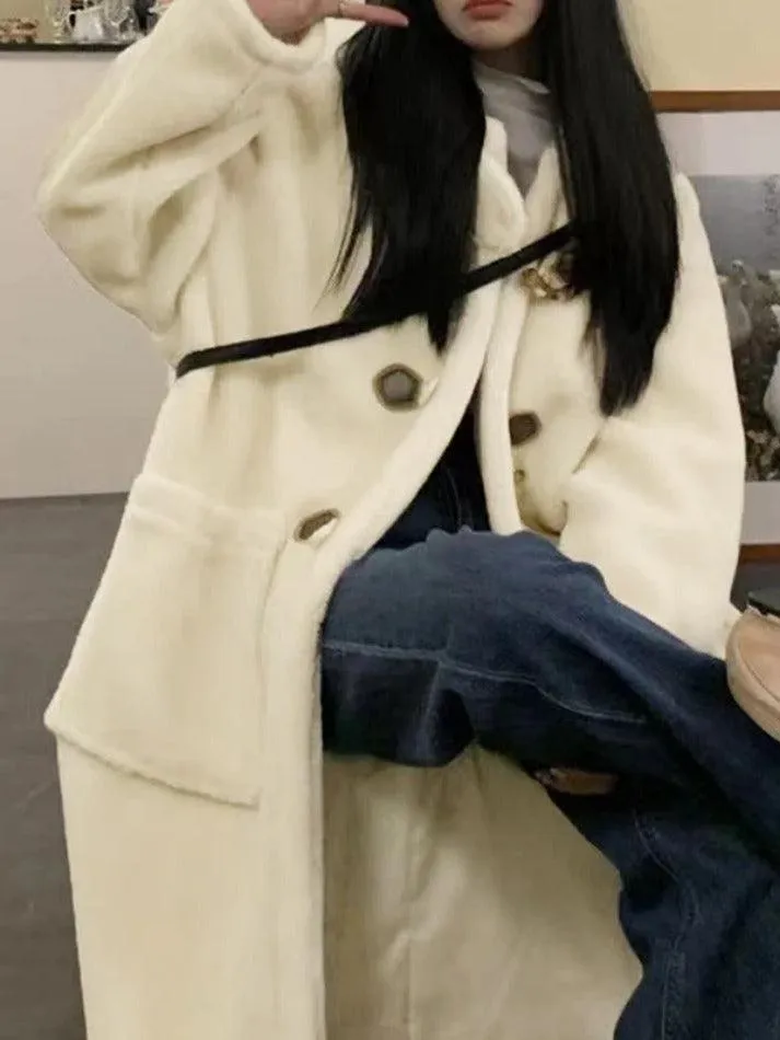 Wenkouban-Spring Casual Outfits Y2K Outfits Horn Button lambswool Hooded Jacket