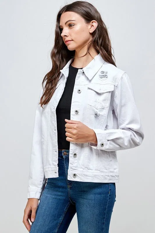 White Denim Jacket with Distressed(JK-4031-W)