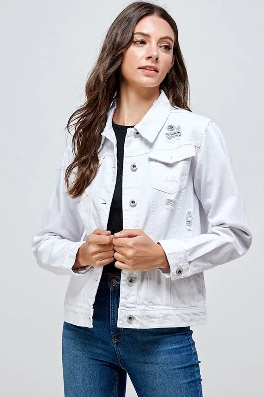 White Denim Jacket with Distressed(JK-4031-W)