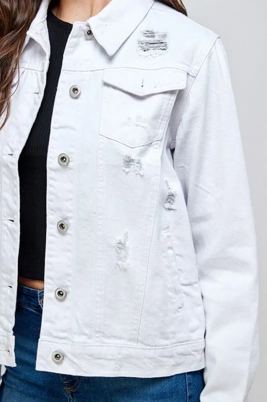 White Denim Jacket with Distressed(JK-4031-W)