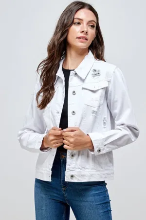 White Denim Jacket with Distressed(JK-4031-W)