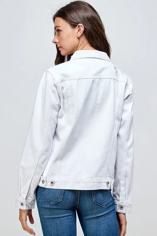 White Denim Jacket with Distressed(JK-4031-W)